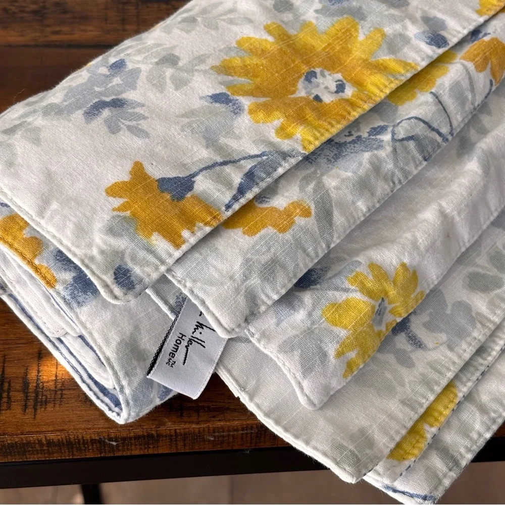 Nicole Miller Yellow and Blue Floral Reversible Stripe Cotton Placemats Set of 6